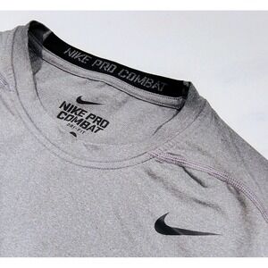 Nike Pro Combat T Shirt Mens Large Gray Compression Fitted Gym L Dri Fit